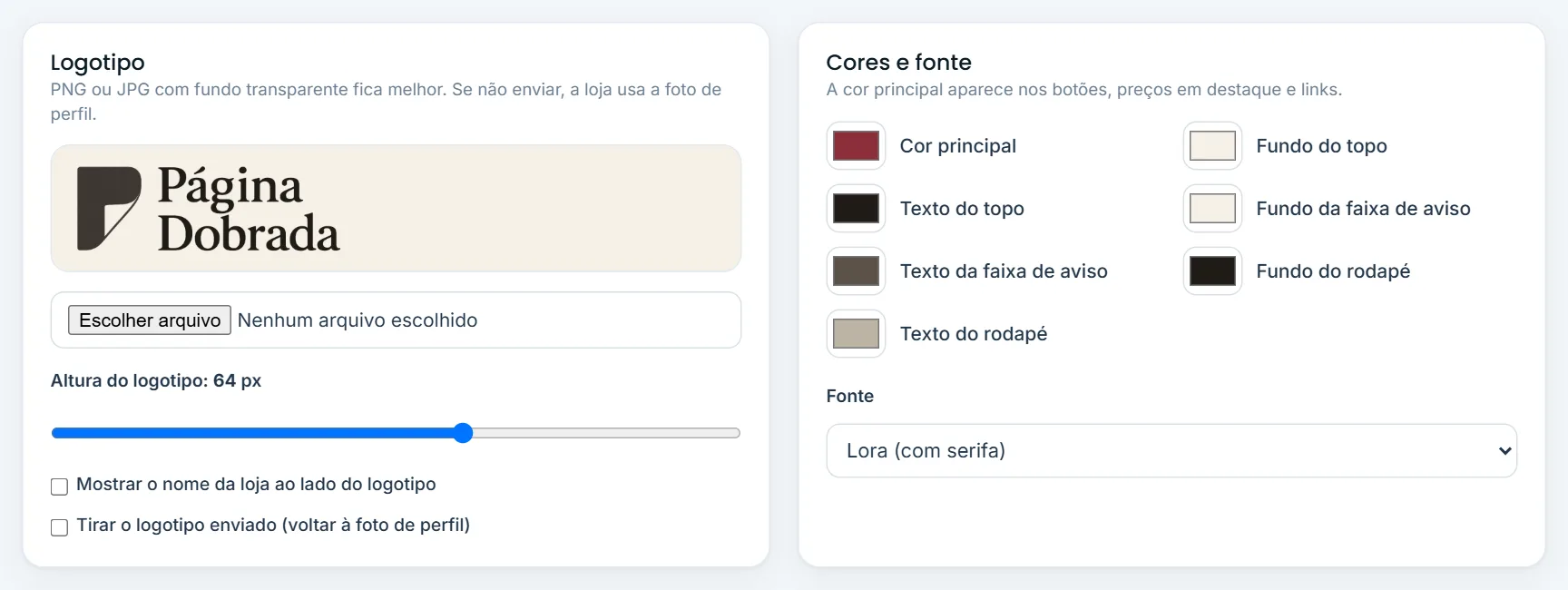 Logotipo, cores e fonte