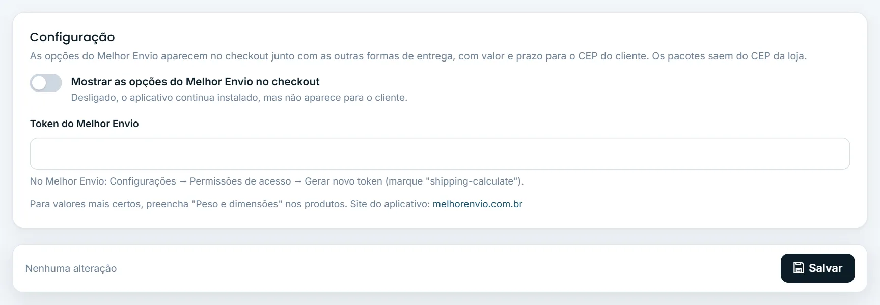 Configuração do Melhor Envio