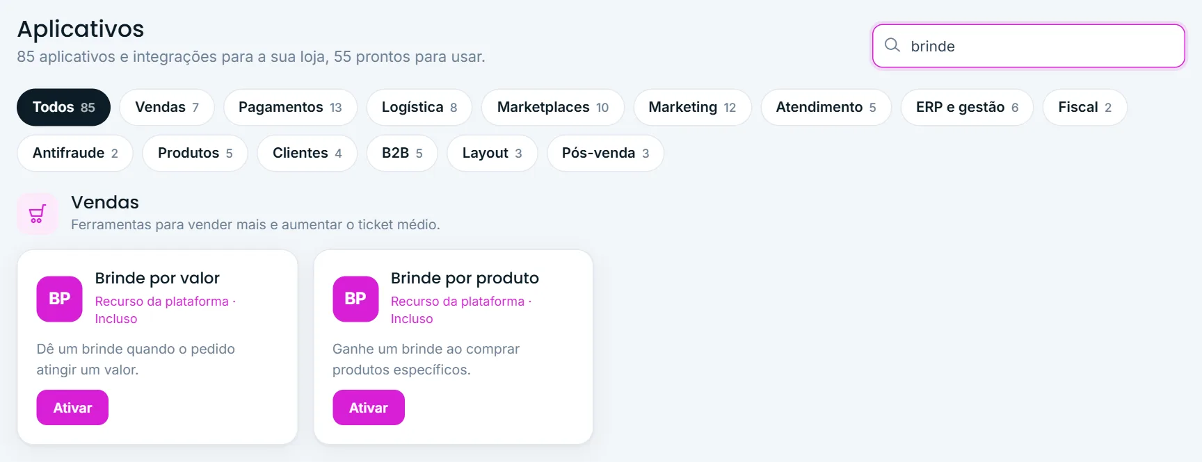Busca rápida de um aplicativo de vendas