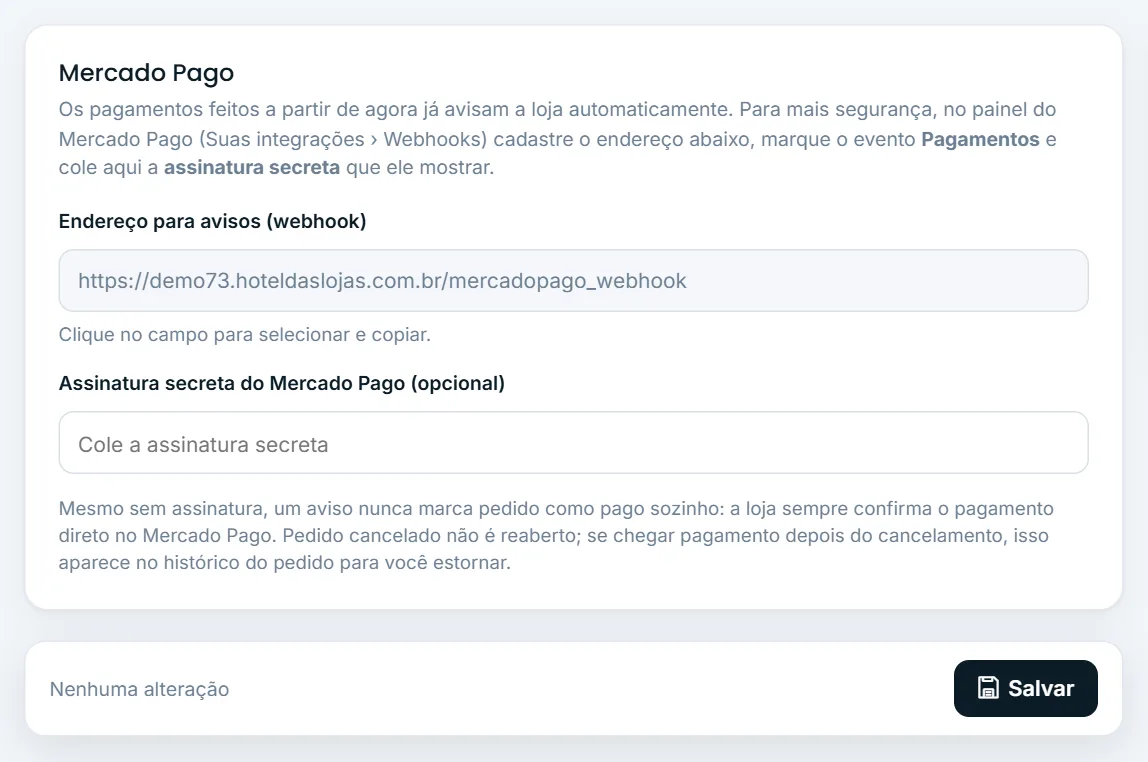 Endereço e assinatura do Mercado Pago