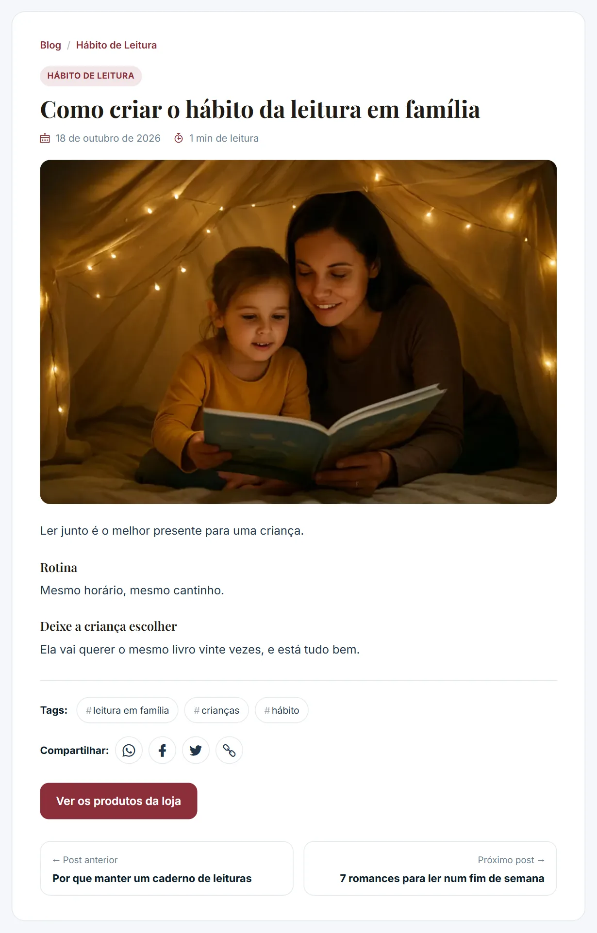 Um post com categoria, tags e compartilhar