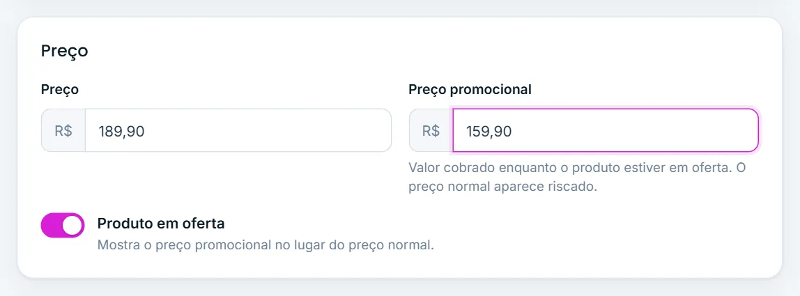 Preço normal e preço promocional