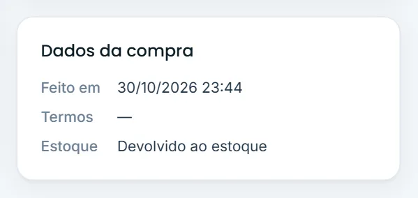 Dados da compra: situação do estoque