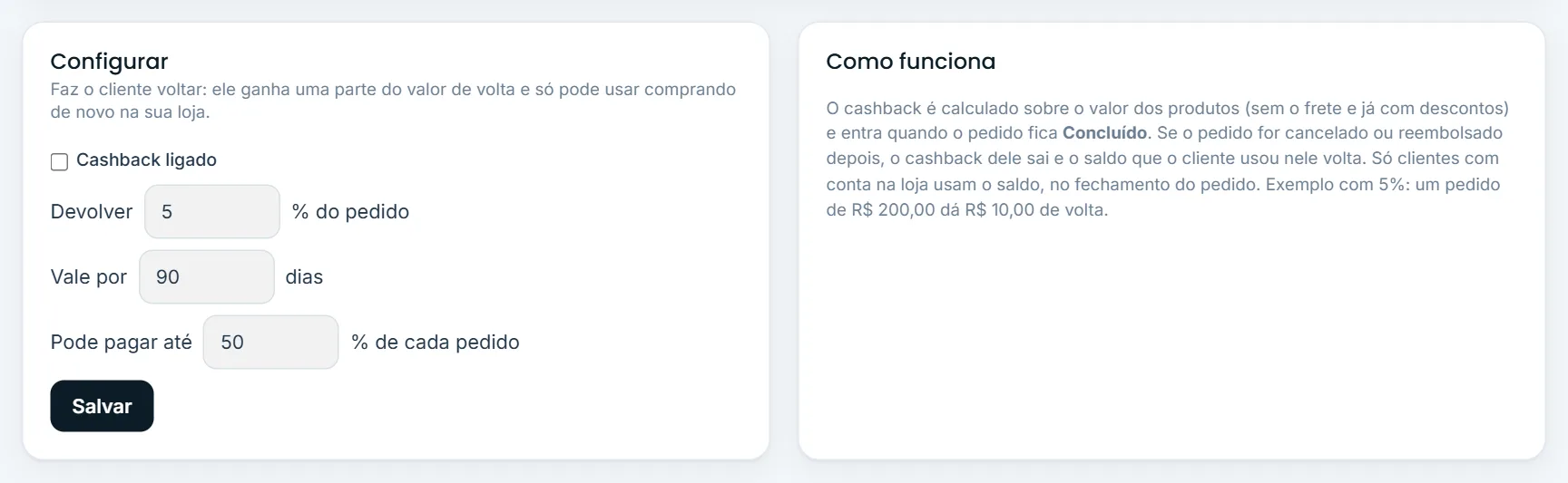 Explicação de como o cashback funciona
