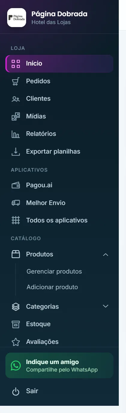 Menu lateral com um submenu aberto
