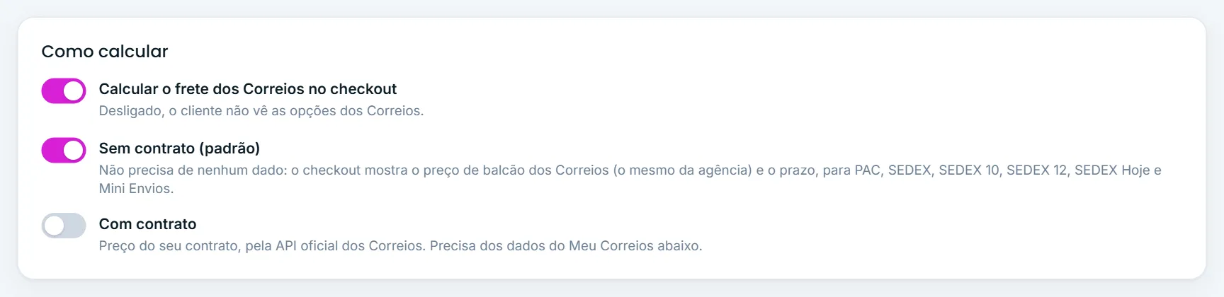 Ligar os Correios e escolher o modo