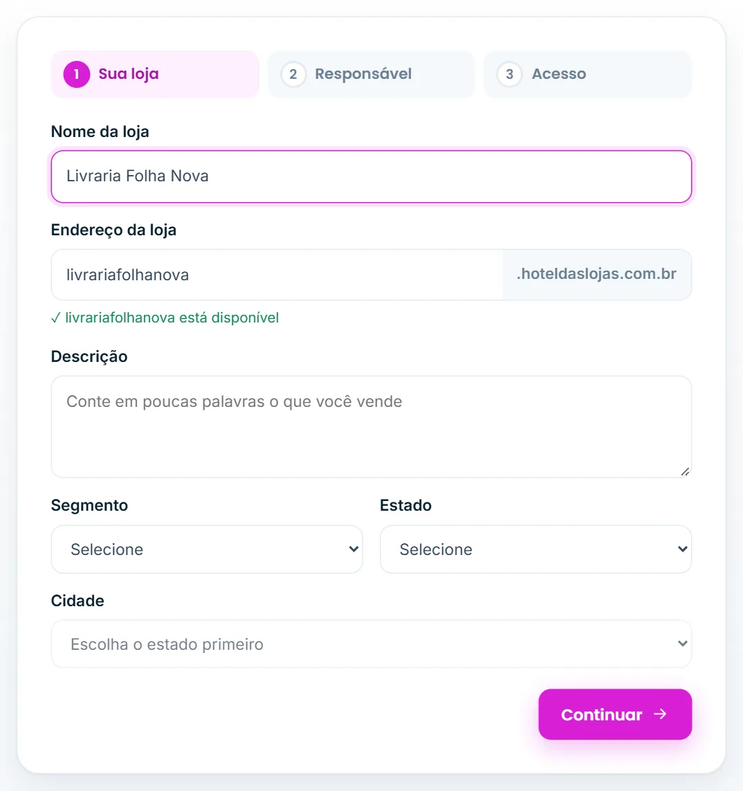 O endereço é sugerido a partir do nome e conferido na hora