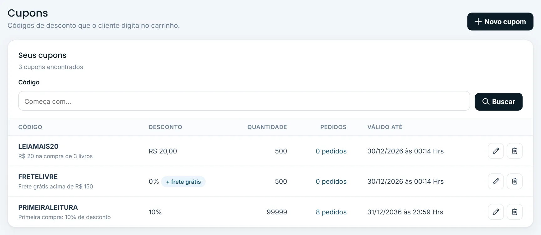 Lista de cupons