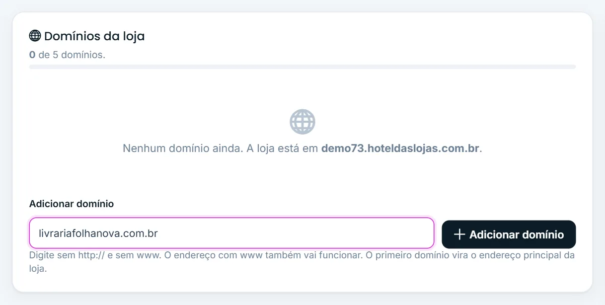 Tela Domínio próprio no painel
