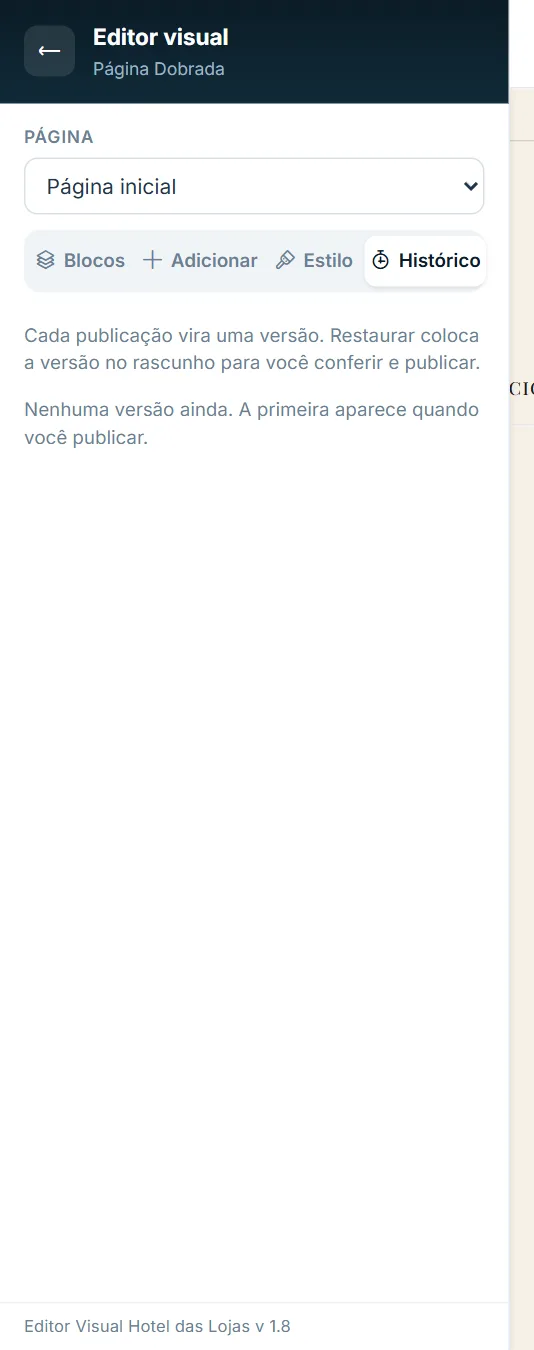 Aba Histórico: versões publicadas