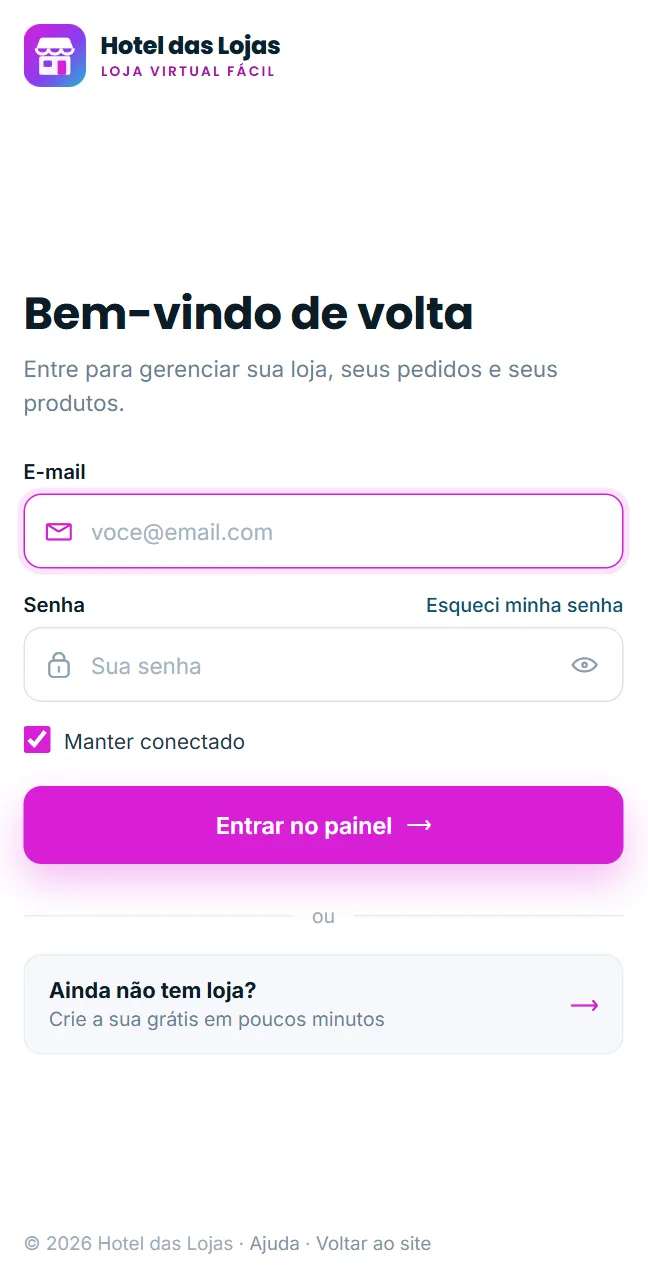 Tela de entrar no painel