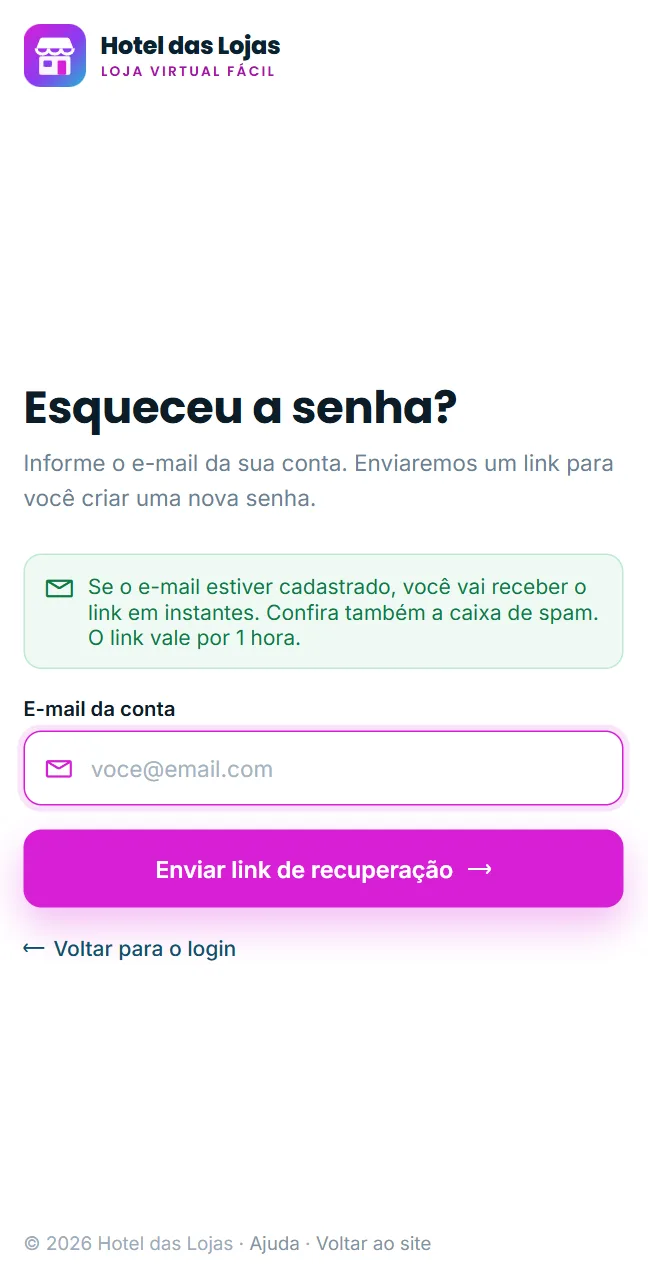 Pedido de link enviado