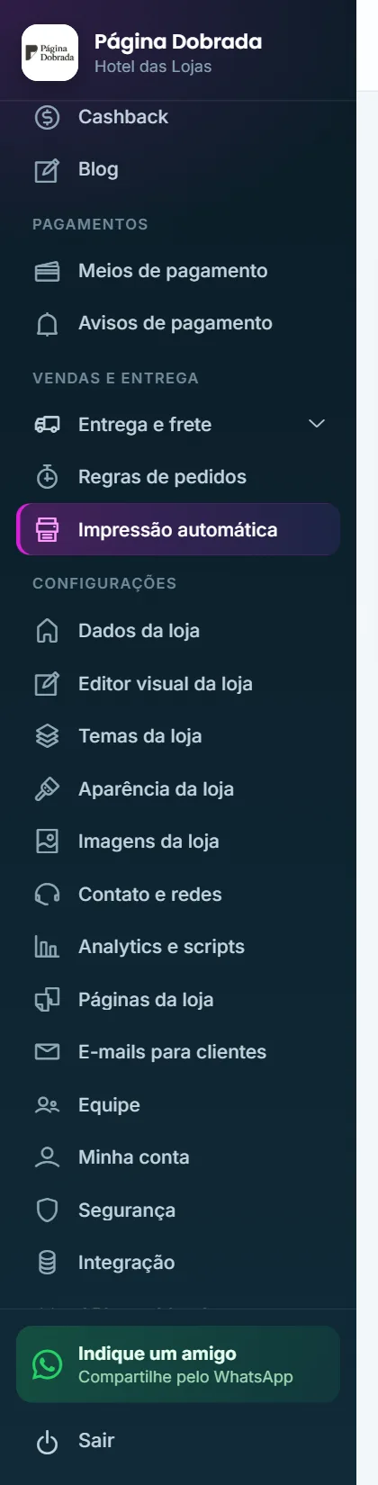 Onde fica a Impressão automática no menu