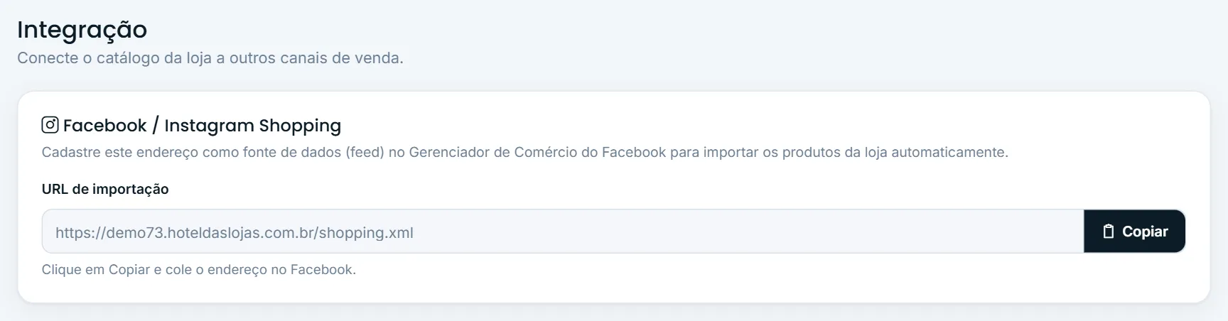 URL de importação do catálogo