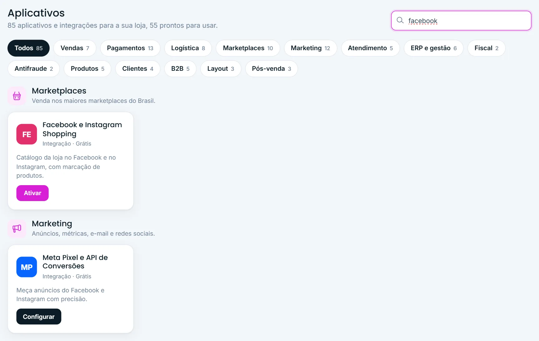 Aplicativo Facebook e Instagram na categoria Marketplaces