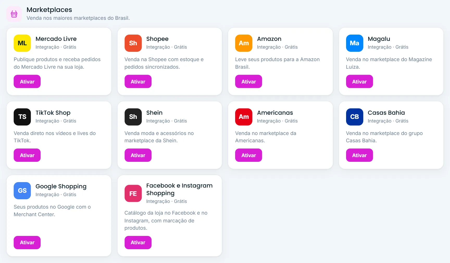 Canais de marketplace na tela Aplicativos