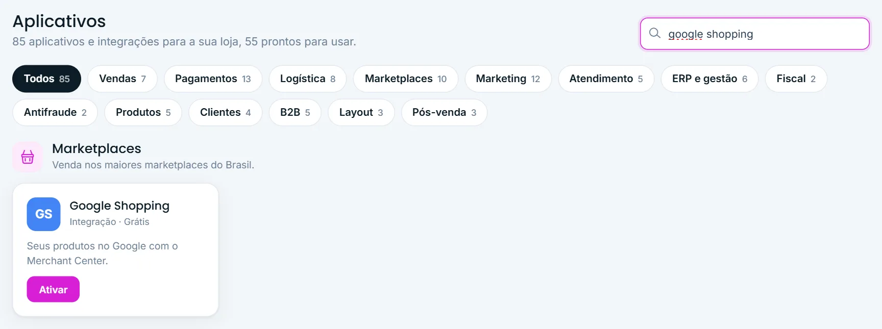 Busca por Google Shopping