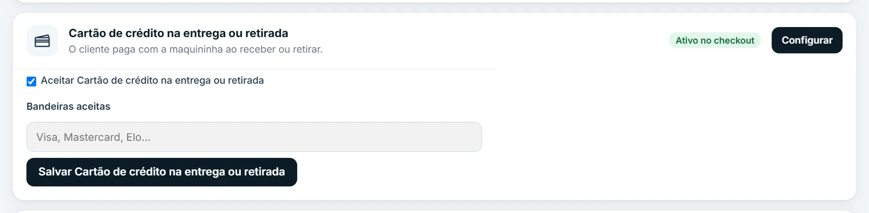 Cartão de crédito na entrega aberto