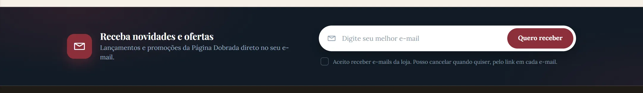 Formulário da newsletter no rodapé da loja