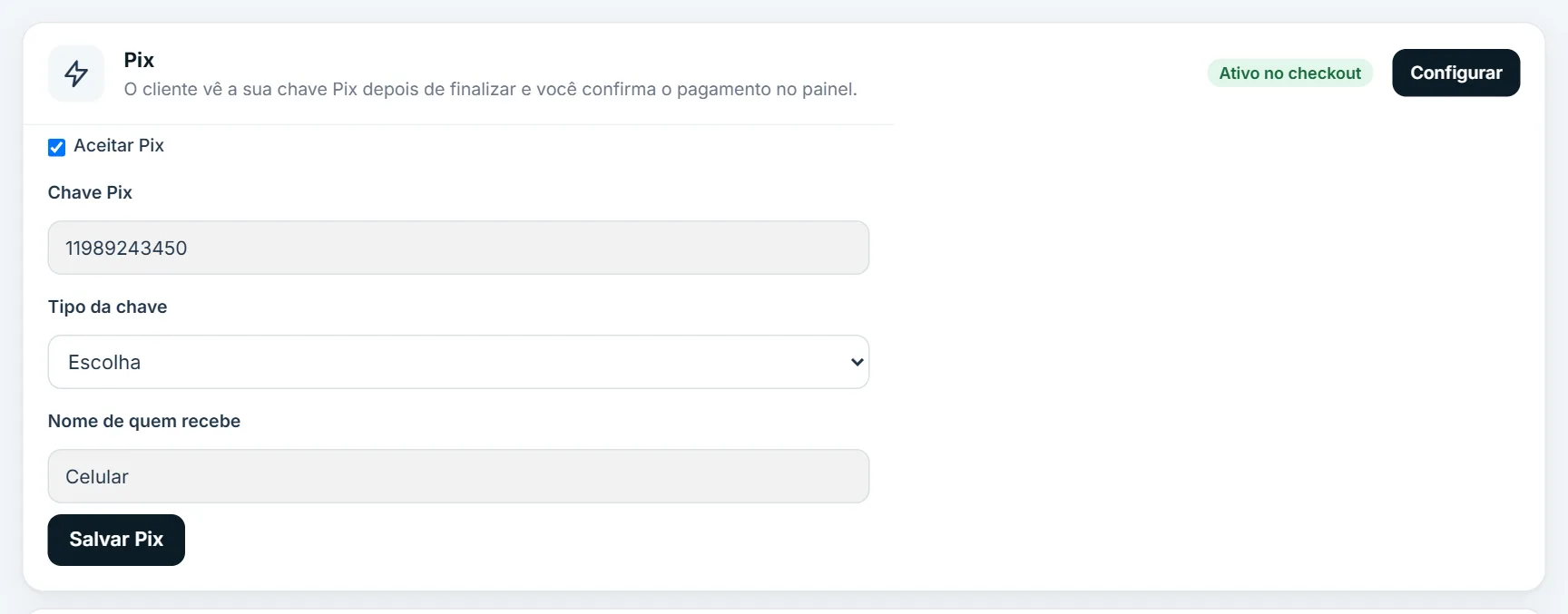 Configuração do Pix