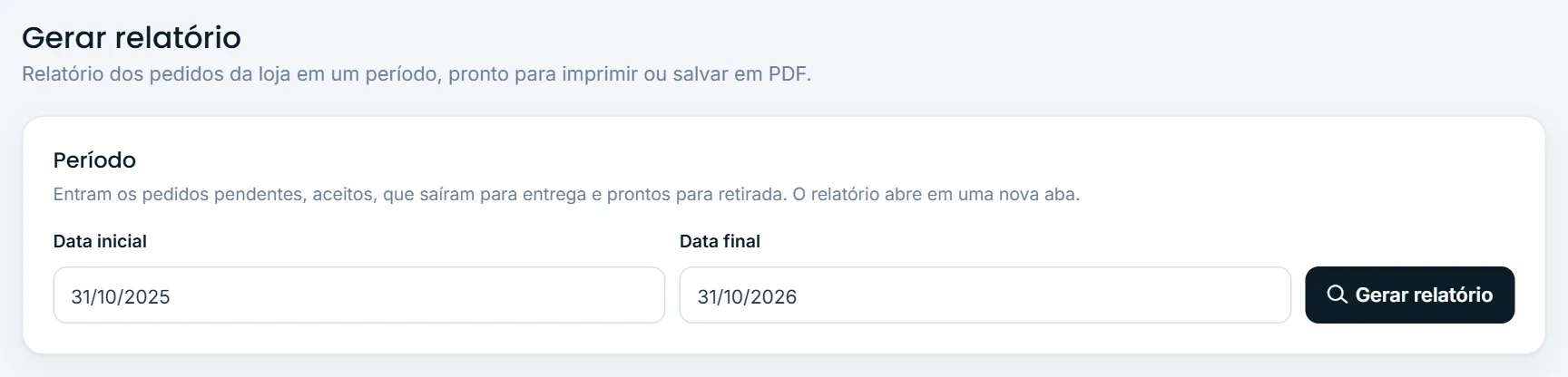 Escolha do período do relatório
