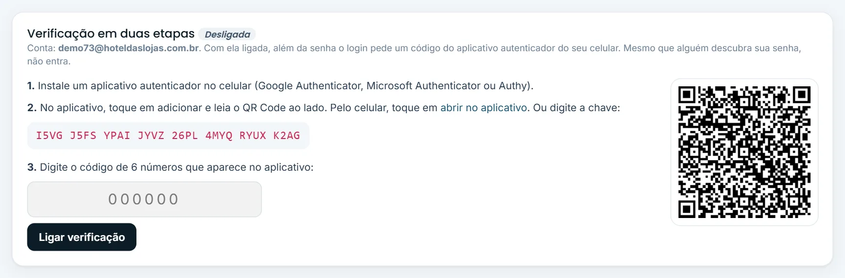 Ligar a verificação em duas etapas