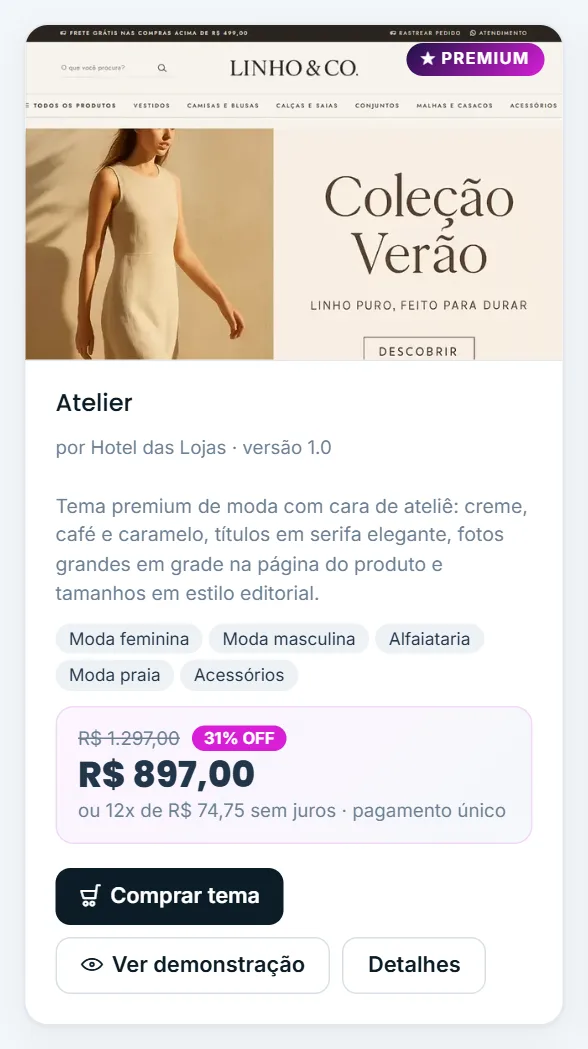 Cartão de um tema premium